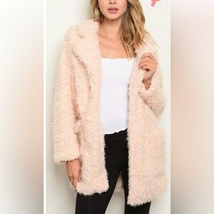 Light Pink Teddy Coat with Pockets EUC